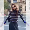 Suéter de Punto Fino a Rayas de Colores Contrastantes de Cuello Alto para Mujer, Nuevo para Otoño/Invierno, Jersey de Cuello Semialto, Estilo Coreano, Moda Versátil