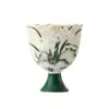 Taza de té de cerámica para té con orquídea pintada a mano de estilo antiguo, con pie alto y boca de flor para beber té