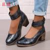 Juti 2025 Amazon Shopee Estación Independiente Exportación Europea y Americana Retro 36-42 Talla Grande Tacón Grueso Zapatos con Cremallera Trasera
