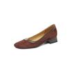 Zapatos elegantes de estilo francés con costuras de gamuza y flores, primavera 2024, nuevos, gruesos, de tacón bajo, de cuero completo, punta redonda, boca baja, de una sola capa para mujer