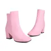 Botas curtas de couro estilo retrô bico chato europeias e americanas outono e inverno Botas de cavaleiro salto alto grosso botas de salto para vestido 40-50 botas de comércio exterior botas tamanho grande