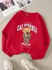 Moletom Feminino da Moda para Viagem com Estampa de Urso, Respirável, Solto, Gola Redonda, Quente