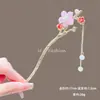 Accesorios para el cabello con flores antiguas para mujer, horquilla para el cabello con flor de cerezo de primavera y verano, horquilla con borlas para caminar Hanfu de alta calidad, horquilla para el cabello, horquilla para cheongsam
