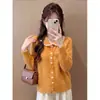 Suéter de punto de manga larga con cuello polo y empalme de encaje con sentido del diseño para mujer, otoño holgado adelgazante moderno versátil, tejido de punto absolutamente hermoso