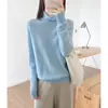 Suéter de cuello alto sin costuras para mujer de lana y cachemira para otoño, elegante suéter base ajustado de cuello alto con borde enrollado