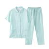 Conjunto de pijama informal de manga corta a cuadros de algodón puro para verano, para hombre y mujer, de algodón a cuadros de doble capa, ropa de casa japonesa para parejas.