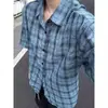 Camisa de Manga Corta Dopamina Verde para Hombre Verano Tie-Dye Cuadros Cárdigan Camisa Gasa Pareja Corta de Manga Corta