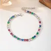 Pulseira Tennis Zircônia Colorida Arco-Íris Única, Fecho Lagosta Dourado Ajustável, Joia de Celebridade da Internet, Fornecimento Atacado