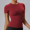 Camiseta Lisa de Manga Corta Estilo Americano para Mujer, Hombro Normal, Secado Rápido, Sensación de Piel Desnuda, Ropa de Yoga, Corte Ajustado, Top Deportivo Adelgazante para Fitness y Running