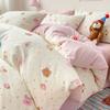 Conjunto de cama de algodão com desenho animado, quatro peças, 100 algodão, 2025, nova capa de edredom, lençol, conjunto de três peças, dormitório, capa de edredom simples, 4