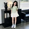 Niños Grandes Verano Nuevo Estilo Coreano Estilo Academia Chal Camiseta de Manga Corta Dulce Lazo Falda Media Moda Conjunto de Dos Piezas