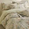 Juego de cuatro piezas de algodón puro estilo campo francés, engrosado, ecológico, cepillado, para otoño e invierno, sábana y funda de edredón florales retro cálidas
