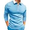 Camiseta informal de manga larga para hombre, estilo europeo y americano, con estampado de estación independiente, manga corta, corte entallado, cremallera y solapa.