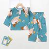 Pijama Infantil Verão Meninos Algodão Seda Roupa de Casa Conjunto Meninas Fino Bebês Meninos Manga Longa Algodão Seda Roupa para Ar Condicionado