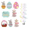 Nuevo Set de Decoración para Fiesta de Pascua: Guirnalda de Conejos y Huevos, Pancarta Espiral de Fondo de Pascua y Decoraciones Colgantes