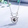 Versão coreana de 100 idiomas Eu te amo pingente de galhada zircônia de diamante projeção colar de galhada joia simples da moda