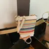 Bolso Tejido Arcoíris de Moda Verano 2026 para Mujer, Bolso Cubo de Paja Estilo Fresco, Bolso de Hombro Mini Elegante