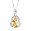 Collar y Anillo de Plata de Ley S925 con Forma de Calabaza de Piedra de Cristal Natural Set de Joyería de Topacio Peridoto de Gama Alta