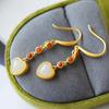 Natural White Jade moda adorável brincos longos S925 prata esterlina ouro sul vermelho ágata brincos jóias para as mulheres