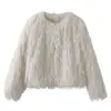 Chaqueta Redonda con Adorno Metálico de Moda Otoño e Invierno 2024 Chaqueta de Piel Artificial con Borlas para Chicas Populares