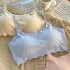 Roupa íntima feminina de seda gelo sem marcas, esportiva, push-up, sutiã para meninas, estudantes, respirável, com alça fina, lindo estilo colete