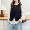 SpecialTallas Grandes Mujer Otoño Nuevo Diseño Bloques de Color Falso Dos Piezas Manga Larga Casual Top 0822