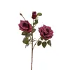 Flores Artificiales Rosas Yafei de 3 Cabezas Flores de Seda Retro Europeas Rosas de Diamante Flores Decorativas Suaves para Salón de Bodas Muebles para el Hogar