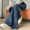 Jeans Azules de Pierna Ancha para Mujer en Primavera y Otoño, de Cintura Alta, para Figura de Pera, Elásticos, Sueltos, Pantalones de Largo Hasta el Suelo para Mujer