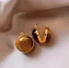 Versátil Serie de Pendientes Estilo Maillard Retro Piedra Ojo de Tigre Color Caramelo, Pendientes Exquisitos y Lujosos de Otoño e Invierno al por Mayor