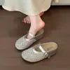 Sandalias de malla para mujer, tipo mula, para verano y exteriores, modelo nuevo 2026, transpirables, con una sola tira de hebilla y diseño tejido hueco