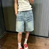 Cleanfit Pantalones Cortos de Mezclilla Rasgados Patrón Rayo Americano Hombres Mujeres Sentido del Diseño Nicho de Moda Lavados Pierna Ancha Capris