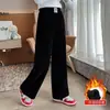Calças para Meninas Estilo Western Roupa Externa Casual Calças Retas de Perna Larga Roupa de Inverno Infantil Meninos e Meninas de Meia-Idade e Grandes Calças Forradas com Fleece Outono e Inverno