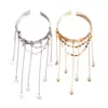 Pulsera Abierta de Brazos con Borla de Estrella Corazón Metálica Europea y Americana, Moda Transfronteriza, Joyería Única de Nicho de Alta Gama