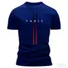 Camiseta Esportiva Manga Curta Gola Redonda Secagem Rápida Tamanho Europeu Transfronteiriça, Respirável e Absorvente de Suor, Design com Estampa de Paris, Corte Regular