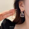 Pendientes de aguja plateada, sencillos, de alta gama, transparentes, cuadrados, de cristal, de celebridades de Internet, de moda, con diseño de nicho, nuevos pendientes para mujer.