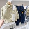 Camisa de Manga Larga para Niños, Nuevo Estilo Primavera/Otoño 2026, Ropa Infantil, Cuello Camisero, Color Sólido, Camisa Elegante, Moderna