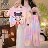 2025 Novo Verão Bebê Menina Tie-Dye Desenho Animado Top e Calça Conjunto de Duas Peças Roupa Infantil Nezha Roupa Infantil de Manga Curta