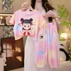 Novo Conjunto de Verão Duas Peças com Estampa Tie-Dye de Desenho Animado para Bebês Meninas, Roupa Infantil Conjunto de Manga Curta Nezha