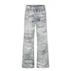 Calça Jeans Masculina Micro Flare Estampada Digital 3D Lavagem Wasteland Vibe Hippie Tendência Casual Nicho Calça Longa