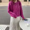 Estilo coreano estilo perezoso suave otoño e invierno Nuevo cuello redondo corto color liso trenzado grueso lana suéter jersey para mujer