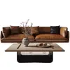 Sofá de Cuero Vintage, Estilo Minimalista de Lujo Ligero Italiano, Adecuado para Sala de Estar, Recepción, Apartamento de Alquiler, Espacio Pequeño, Sofá Recto Casual de Tres Plazas