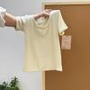 Camiseta de Manga Corta para Mujer con Cuello en U Texturizado de Comercio Exterior, Verano, Ajustada, Estilo Coreano, Corta, Sexy, Color Puro