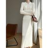 Elegante Vestido de Punto con Solapa Estilo Chanel Estilo Profesional Vestido Largo Interior de Punto Cuello Polo Vestido Base