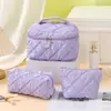 Bolsa de Maquiagem Acolchoada Lisa para Mulheres, Necessaire Portátil de Aparência Sofisticada, Bolsa de Armazenamento de Cosméticos Portátil à Prova d'Água de Grande Capacidade