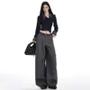 Nueva colección de otoño e invierno: Pantalones casuales elegantes de mezcla de lana para mujer, 2026 transfronterizos, retro americano, de cintura alta, corte holgado, pierna ancha, hasta el suelo
