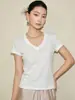 Camiseta Básica Io OrderSimple de Manga Curta com Decote em V para Mulheres, Top Camada Base Casual Soltinho Slim-Fit Cor Sólida Amigo da Pele