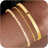 Pulsera de moda transfronteriza con incrustación de circonita individual, cadena de perlas de mijo de acero inoxidable, pulsera brillante, pulsera de tres piezas, venta al por mayor