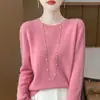 Suéter pronto para vestir de primeira linha sem costura feminino 2024 outono e inverno novo all-match gola redonda plus size camisa de base de malha