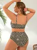 Novo maiô de duas peças plus size da Amazon para mulheres com estampa de labirinto geométrico, conjunto de biquíni para férias na praia