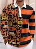 Impresión Digital 3D Murciélago de Halloween Cabeza de Calabaza Camisa Polo Clásica para Hombre Cuello Campana Casual Cómoda Otoño Invierno Manga Larga